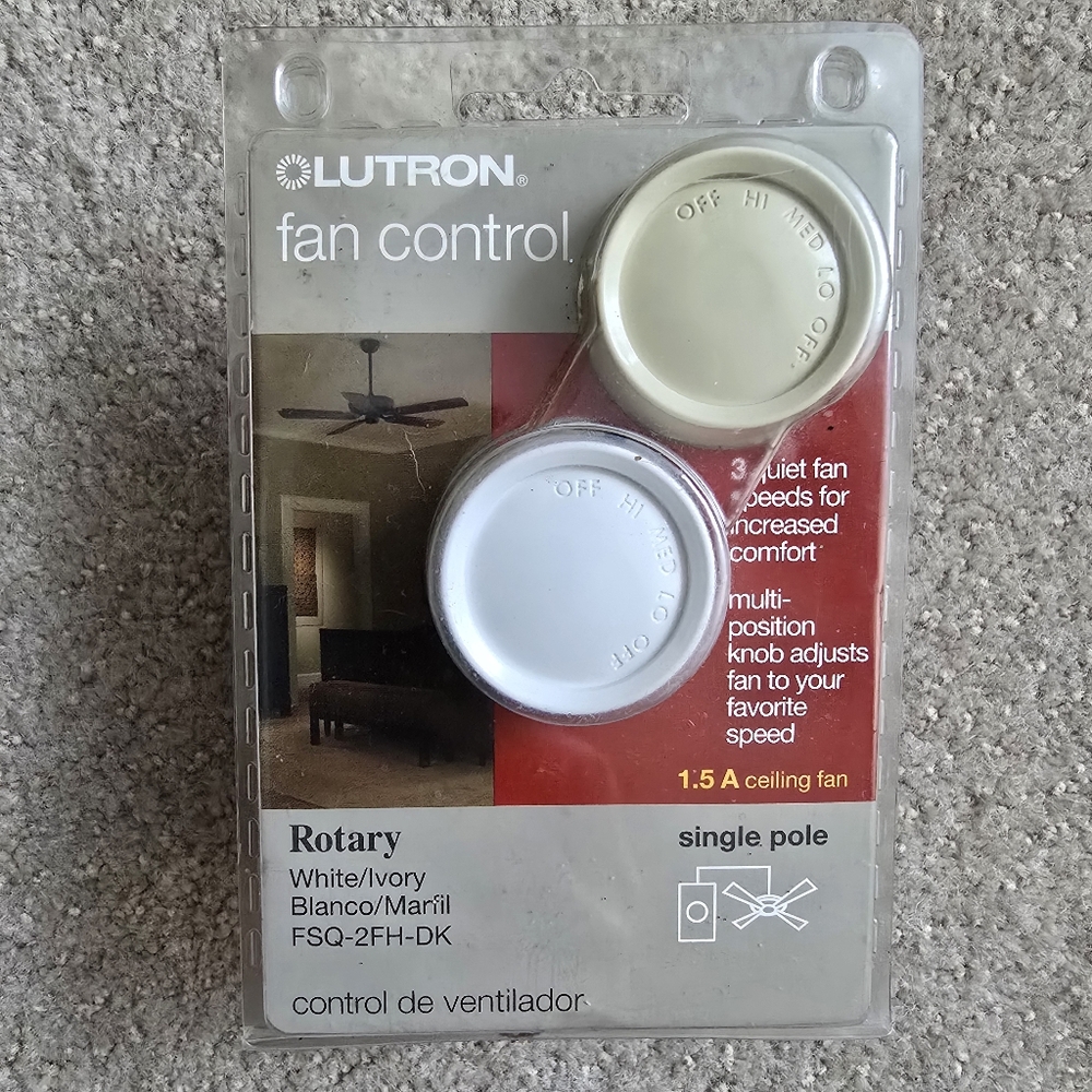 Lutron FSQ-2FH-DK 1.5 Amp 3 Speed Rotary Quiet Ceiling Fan Speed Control Switch